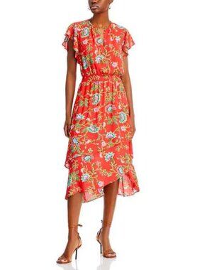 NWT Women's T-Tahari Hibiscus Floral Print Midi Dress Red Size XS